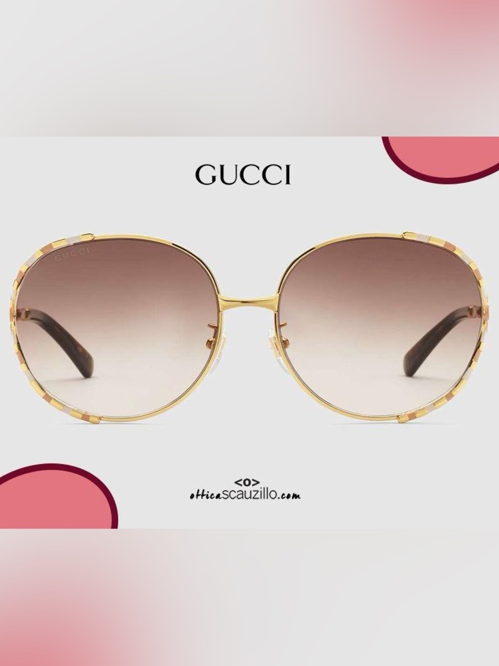 Authentic Gucci GG0595S Oversized Round Sunglasses - Gold Striped